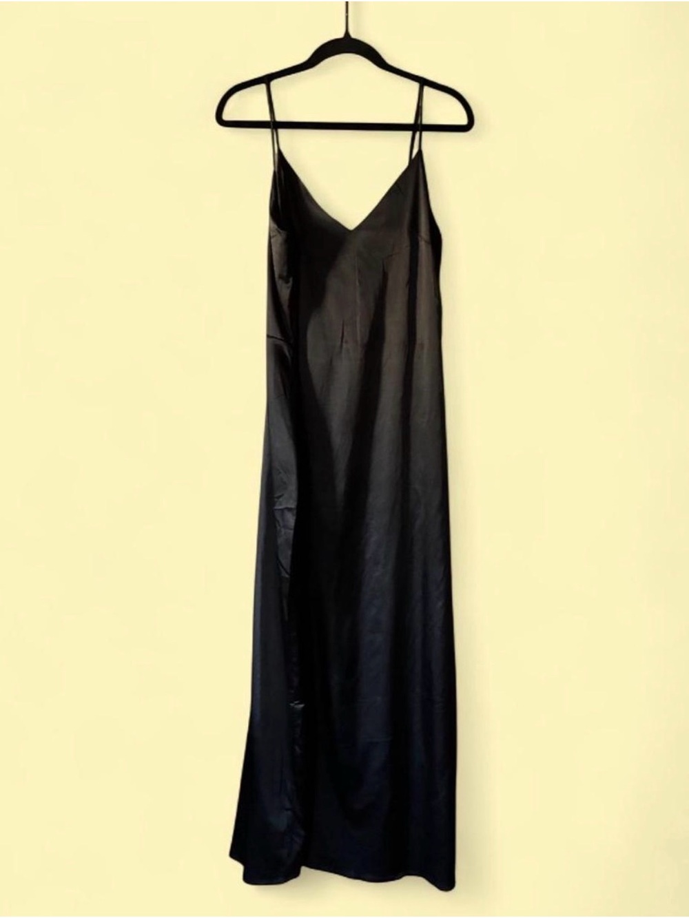 Sleek Black Satin Maxi Slip Dress
